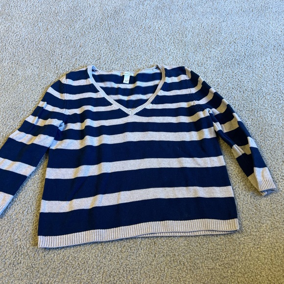 Boston Proper Navy and Cream Striped Sweater - Picture 1 of 4
